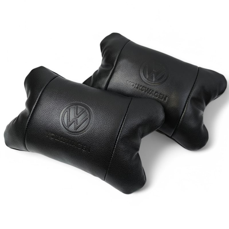 Подушка автомобильная Volkswagen 7491 на подголовник кожа 2 шт. Black (36226817)