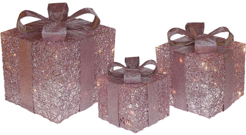 Набор декоративных подарков 20x25x30 см с LED-подсветкой Розовый (BD-NY12-381)