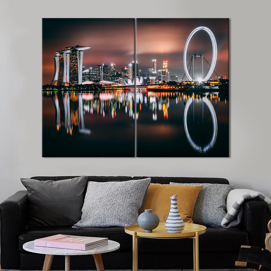 Настенний декор Панорама ночного Сингапура 71x51 см (A726-2)