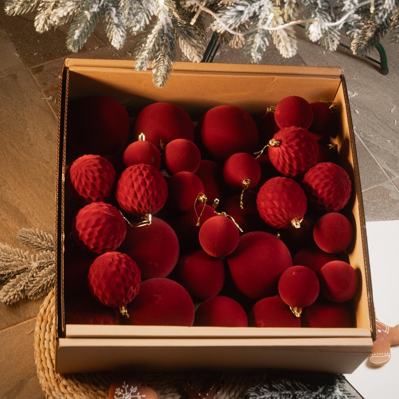 Набір новорічних куль "Оксамит" 40 шт. Бордовий - фото 3