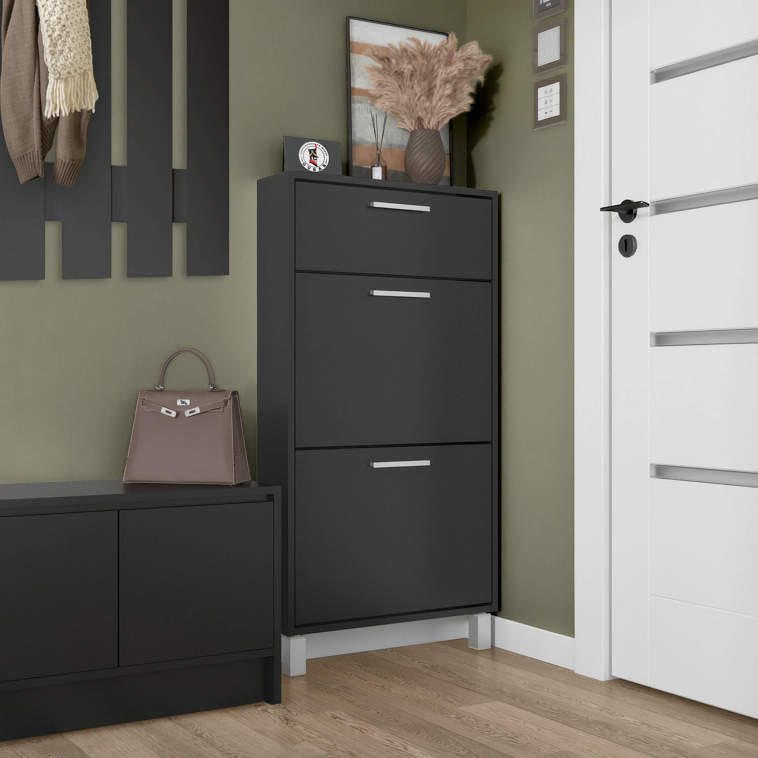 Тумба для взуття на 3 шухляди F-159 590х160х1152 мм Чорний