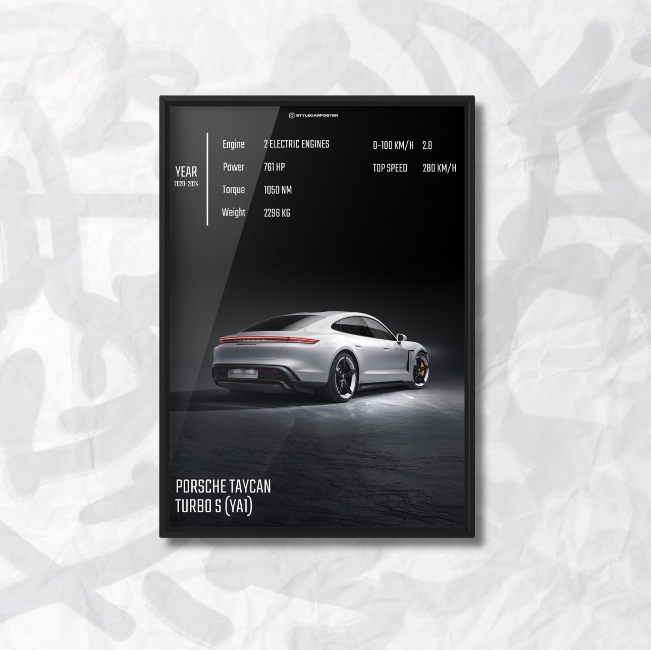 Картина с авто Porsche Taycan Turbo S задняя часть дизайн Club Sport А4 210х300 мм (PR0098)