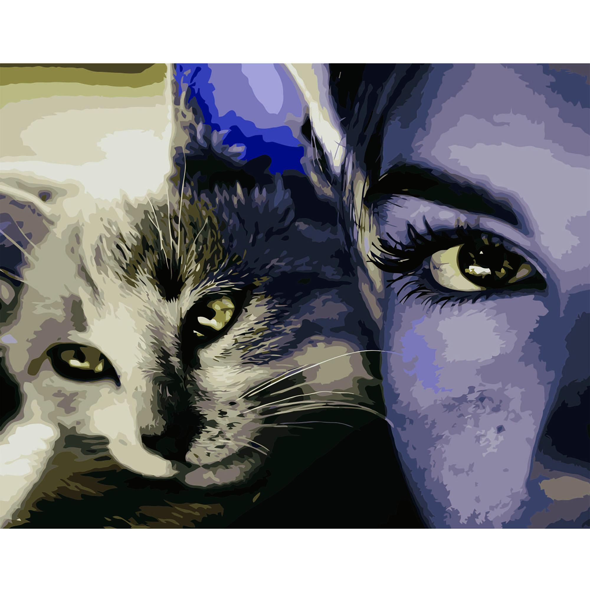 Картина по номерам Strateg Девушка с котиком 40x50 см (VA-2644)