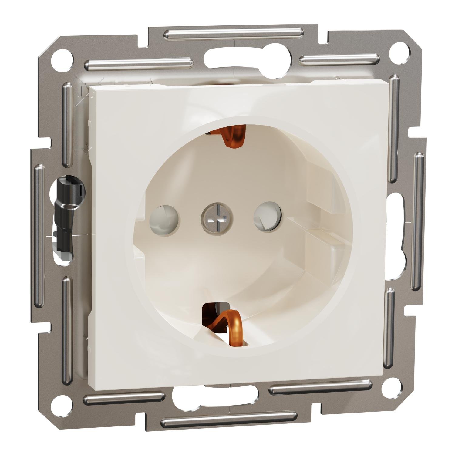 Розетка Schneider Electric Asfora с заземлением с защитными шторками без рамки Кремовой (EPH2970223)