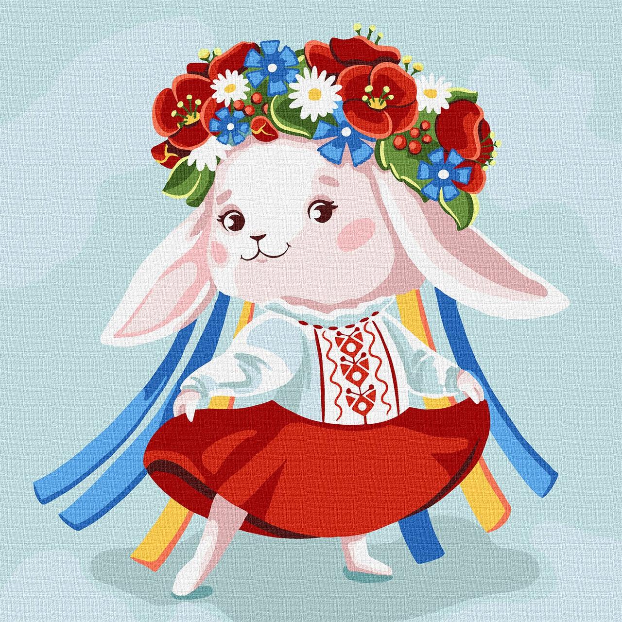 Картина по номерам Идейка Зайка-украиночка KHO2401 холст на подрамнике 30х30 см (1732584184)