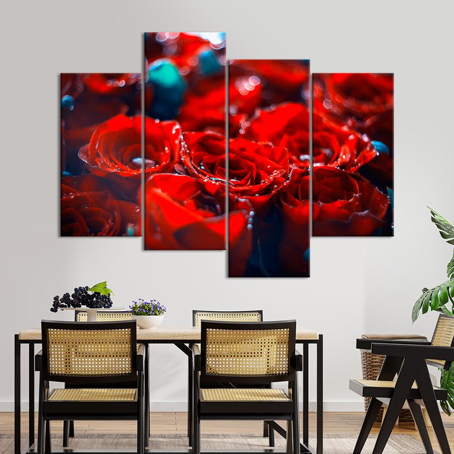 Картина цветы и растения Цветущие красные розы 129x90 см (A972-4)