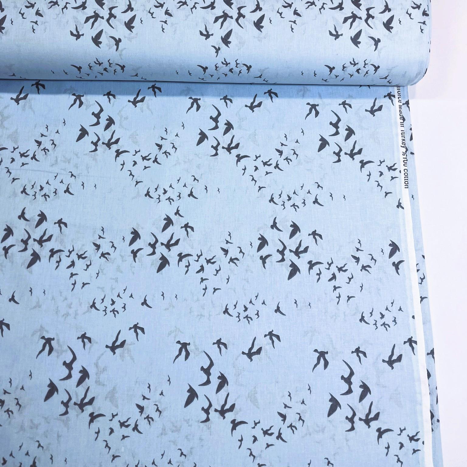 Ткань для постельного белья ранфорс птички 240 см Голубой (V-03)