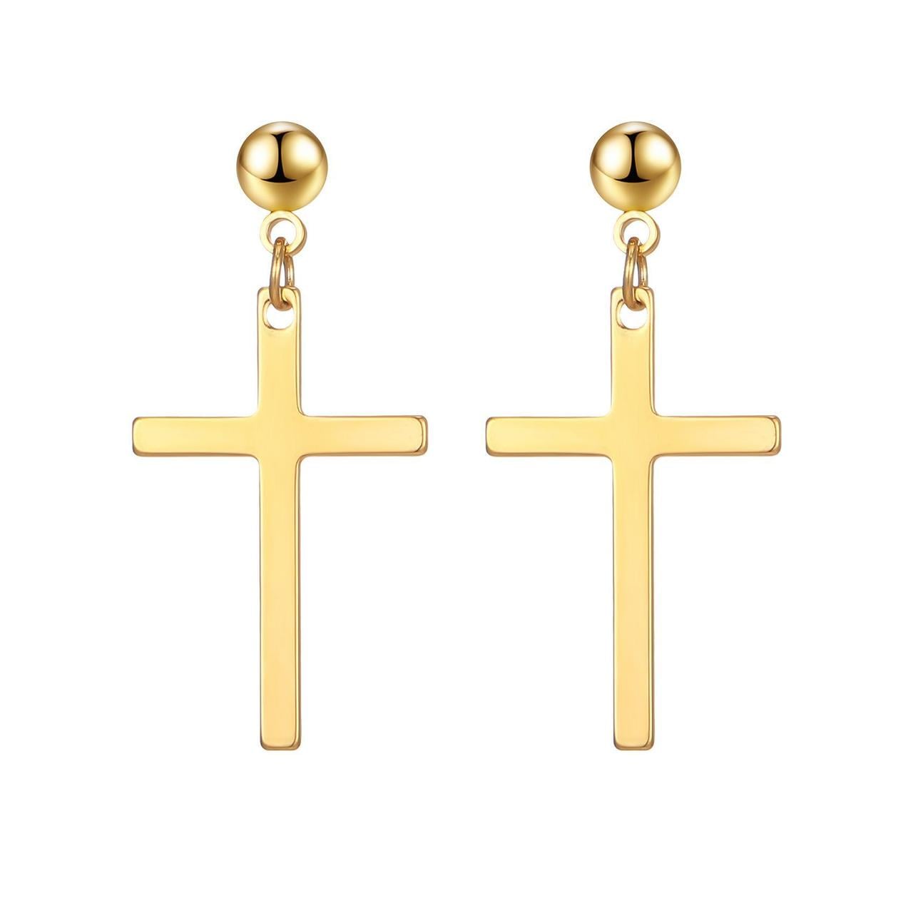 Серьги Cross нержавеющая сталь 34х16 мм шарик 5 мм 1 пара Золотистый (ФН3416с49)