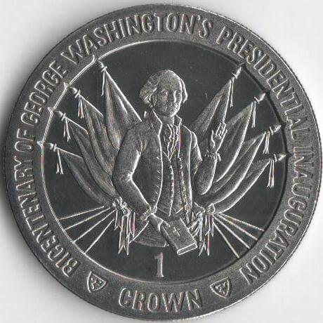 Колекційна монета Острів Мен 1 крона 1989 Джордж Вашингтон UNC Різновид 4 (KM#249)