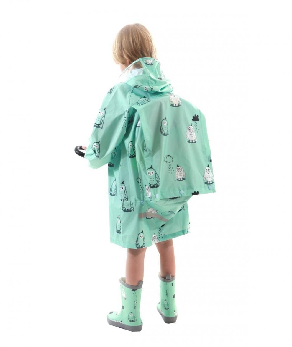 Дождевик детский/детский зонтик-трость/детские резиновые сапоги Enbihouse с узором совы Мятный - фото 3 Дождевик детский/детский зонтик-трость/детские резиновые сапоги Enbihouse с узором совы Мятный - фото 3