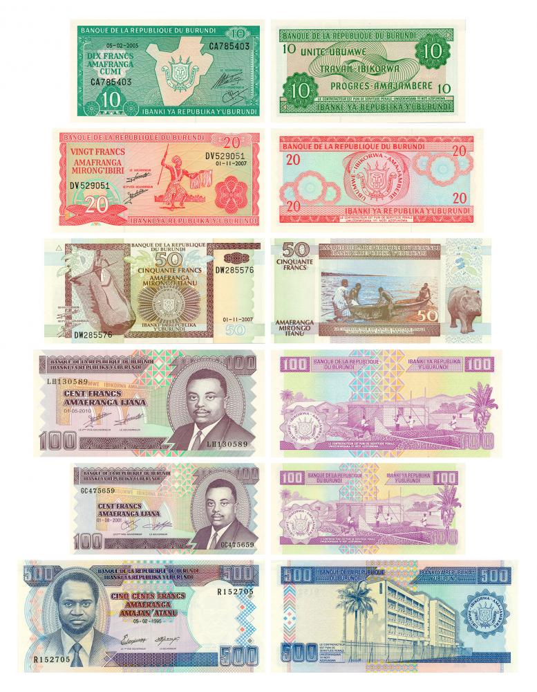 Коллекционный набор из 6 банкнот Бурунди 1995-2011 UNC (Б03825)