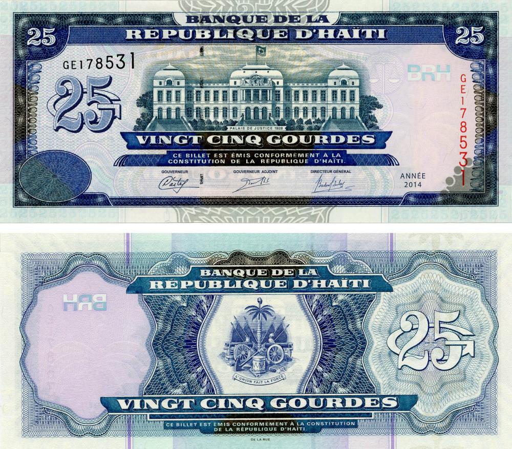 Коллекционная банкнота Гаити 25 гурдов 2014 UNC P266 (Б13223)