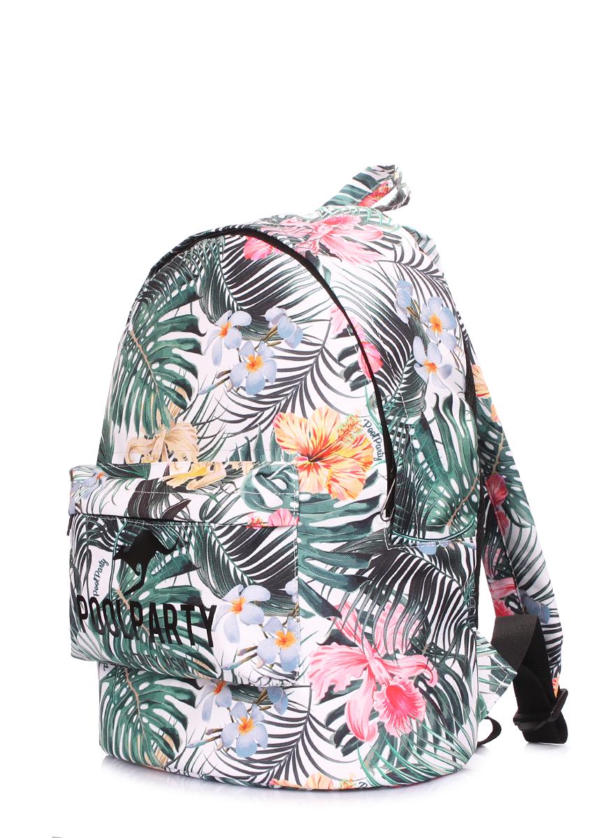 Рюкзак міський з тропічним принтом POOLPARTY Backpack-oxford-tropic 40х30х16 см Білий/Зелений - фото 2