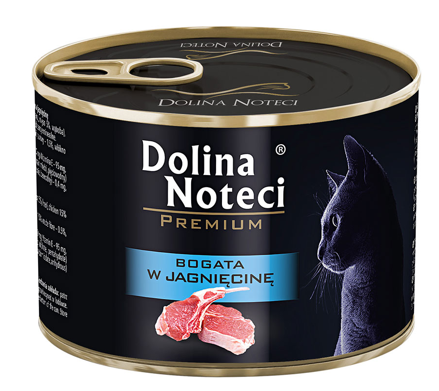 Корм консервований Dolina Noteci Premium для котів м'ясні шматочки в соусі з ягнятиною 185 г (23711233)