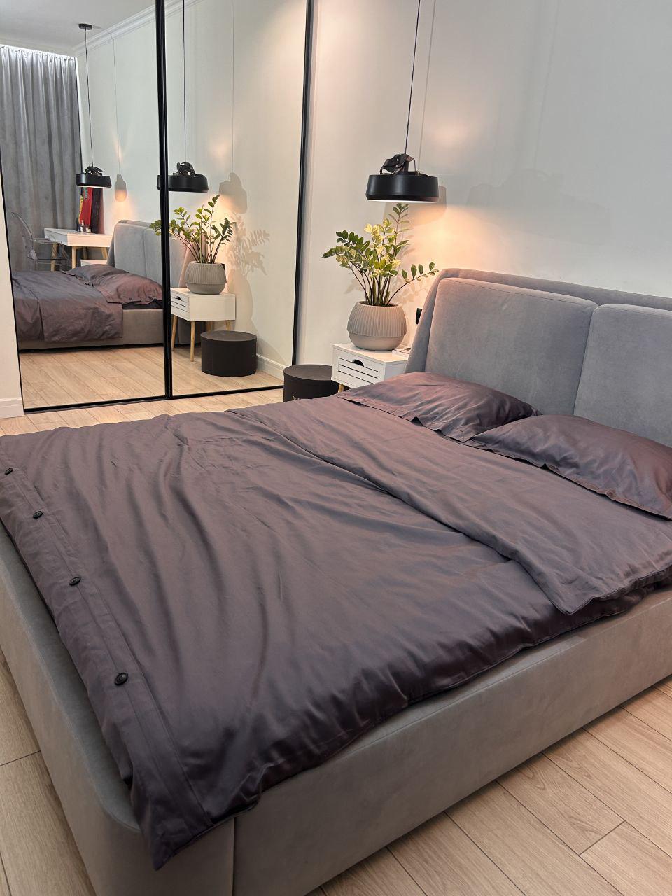 Комплект постільной білизни dobradia сатин євро Темно-сірий