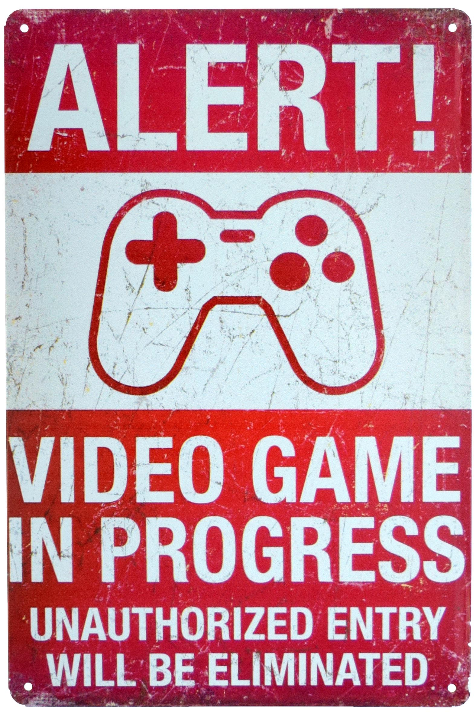 Табличка металлическая Игровая Зона/Alert! Video Game In Progress 20x30 см