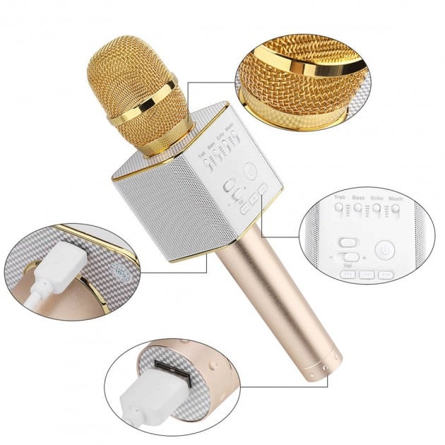 Бездротовий портативний караоке Bluetooth мікрофон Jual Mic Q9 з чохлом Gold / Pink - фото 5