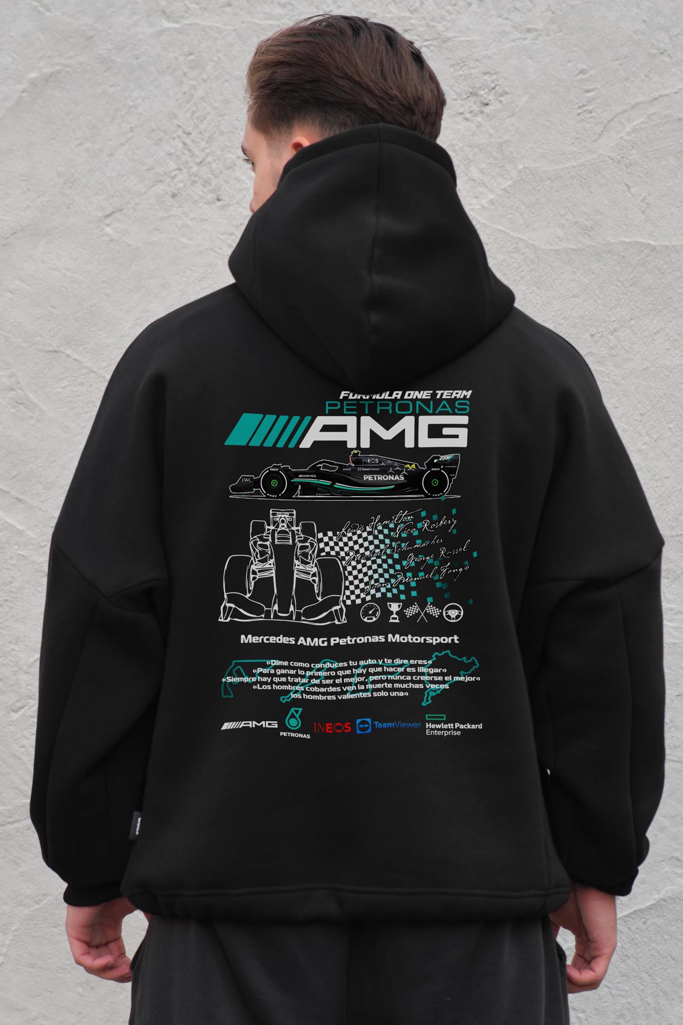 Худи на флисе Without с капюшоном и принтом AMG оверсайз Black (8055500)