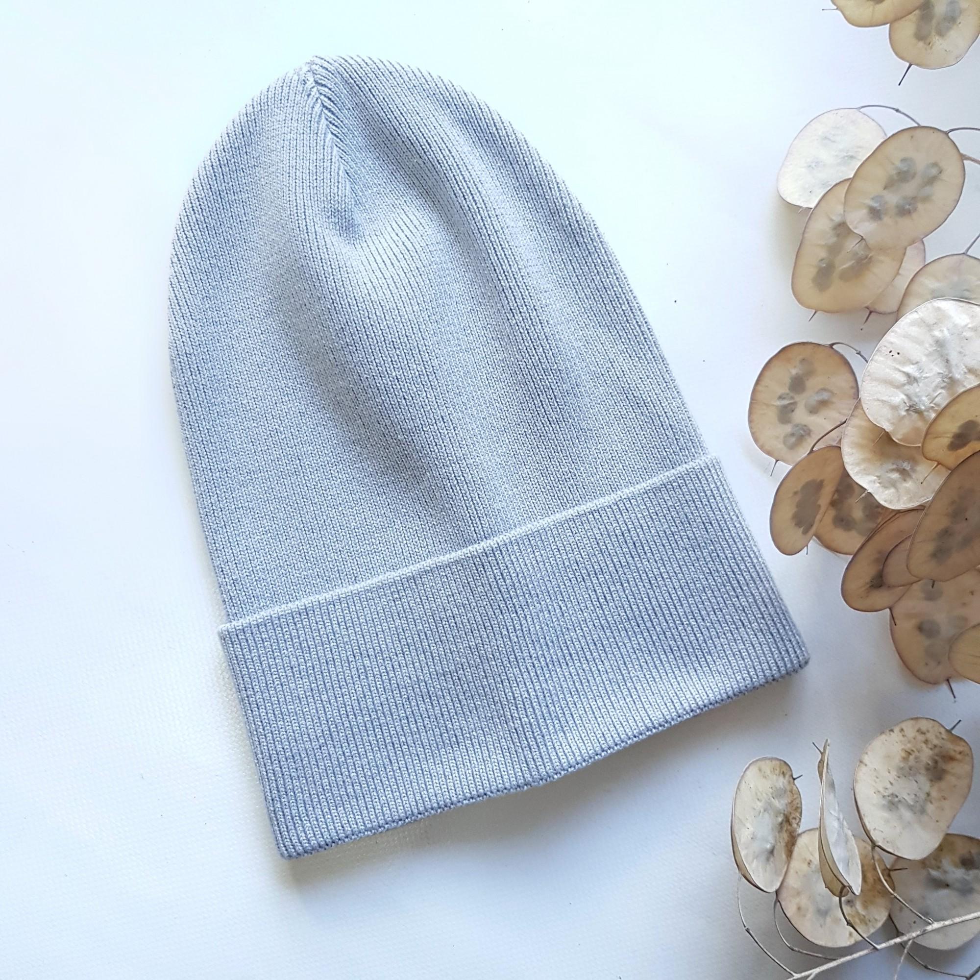 Шапка бини с отворотом Светло-серый (7189)