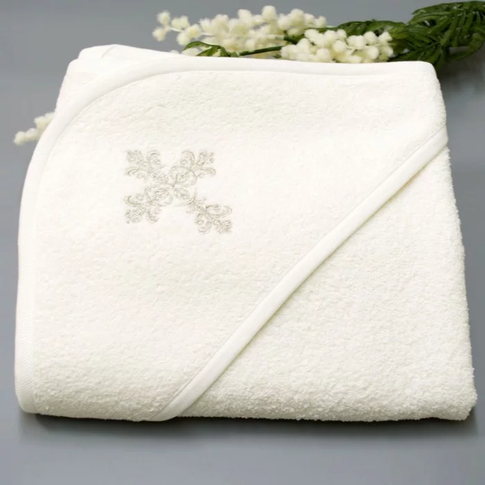 Крижма махрова Флора з капюшоном 80х80 см Молочний (5951)