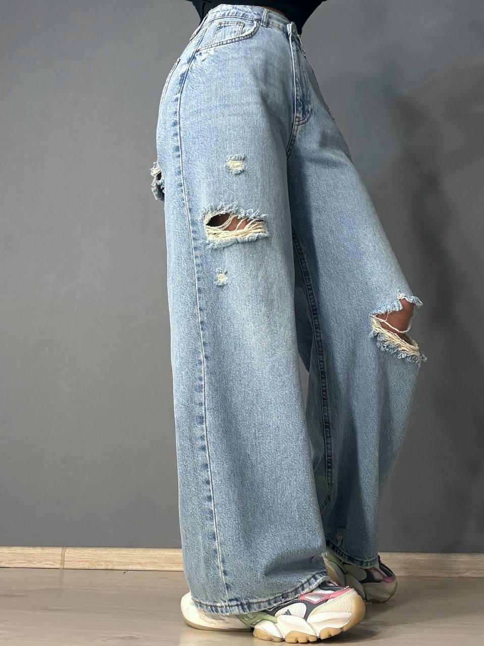 Джинсы Its Basic 3311-1 super baggy широкие рваные р. 38 Голубой (7371)