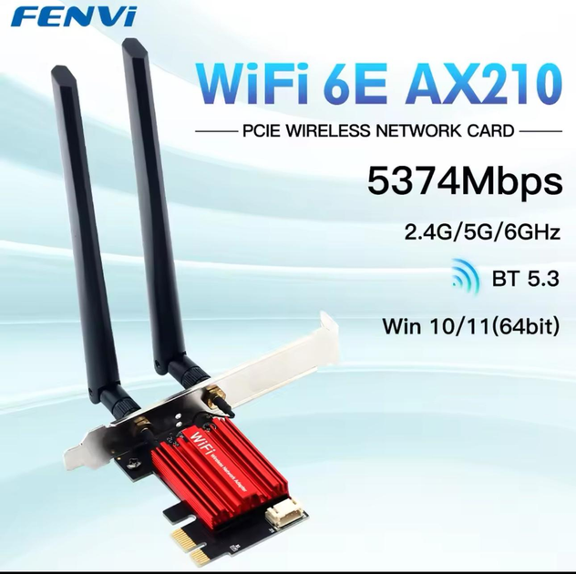 Сетевая карта трехдиапазонная Fenvi Intel AX210 PCI-E WiFi 6E 2.4G/5G/6Ghz BT 5. 3 MU-MIMO (00901) - фото 7