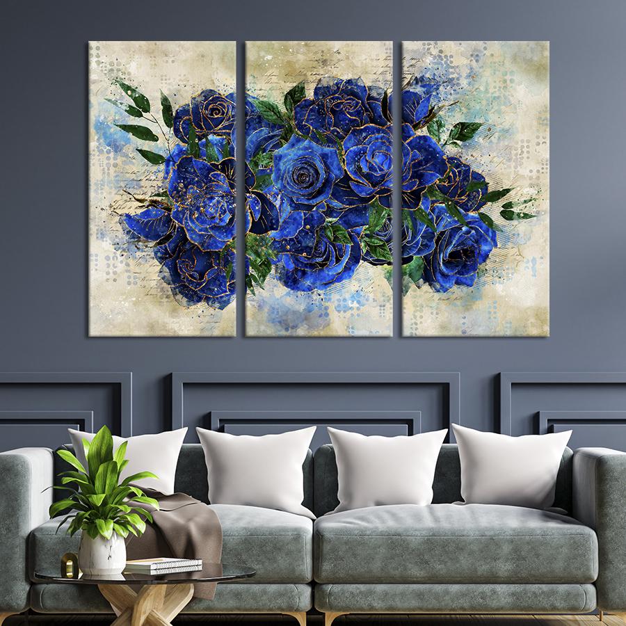 Картина на холсте триптих Прекрасные синие розы 156x100 см (989-31)