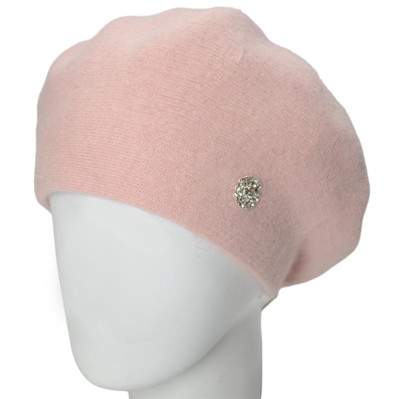 Берет женский Novita Фанни ангоровый на ножке one size Розовая-пудра