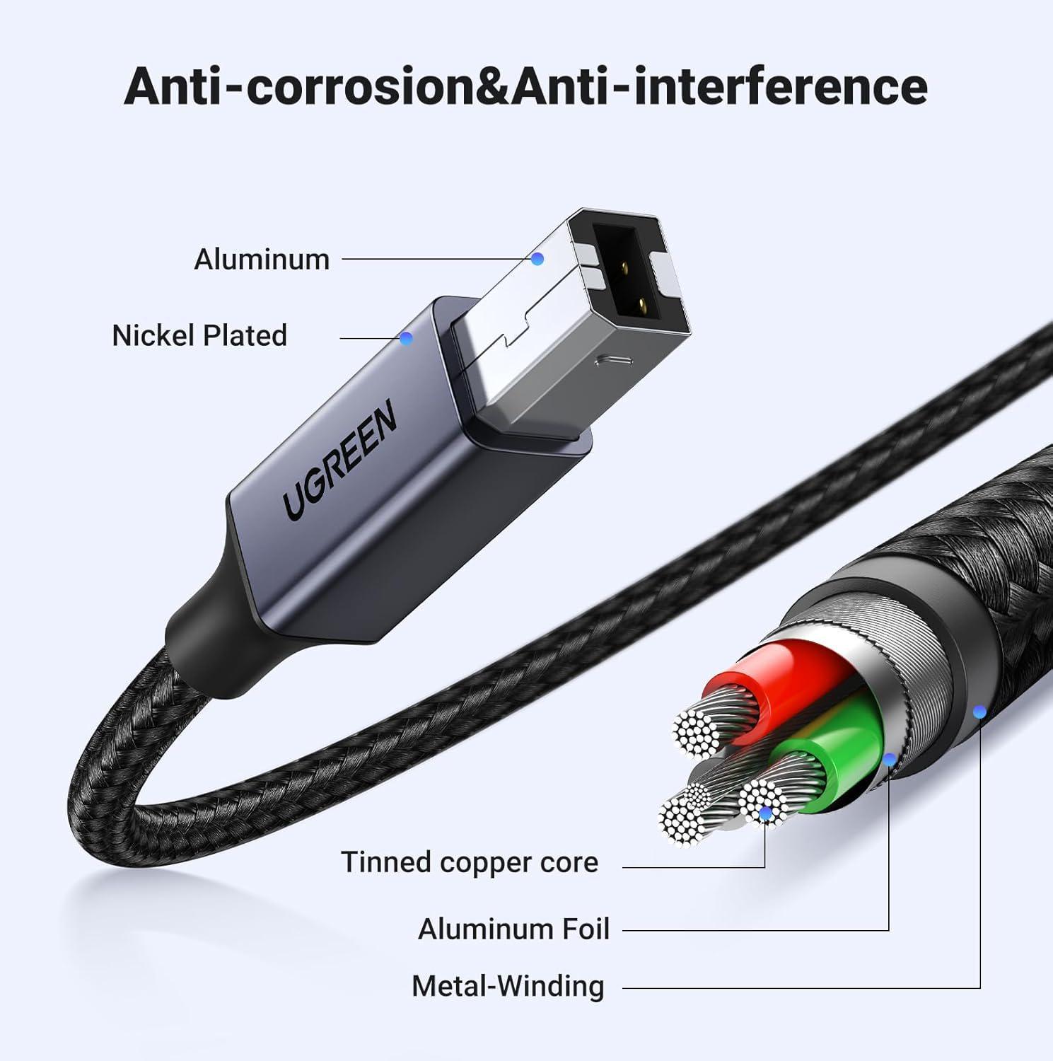Кабель USB-C USB-B 2.0 UGREEN 480 Мбіт/с нейлонове обплетення USB type-B 2.0 2 м Чорний (45106) - фото 4 Кабель USB-C USB-B 2.0 UGREEN 480 Мбіт/с нейлонове обплетення USB type-B 2.0 2 м Чорний (45106) - фото 4
