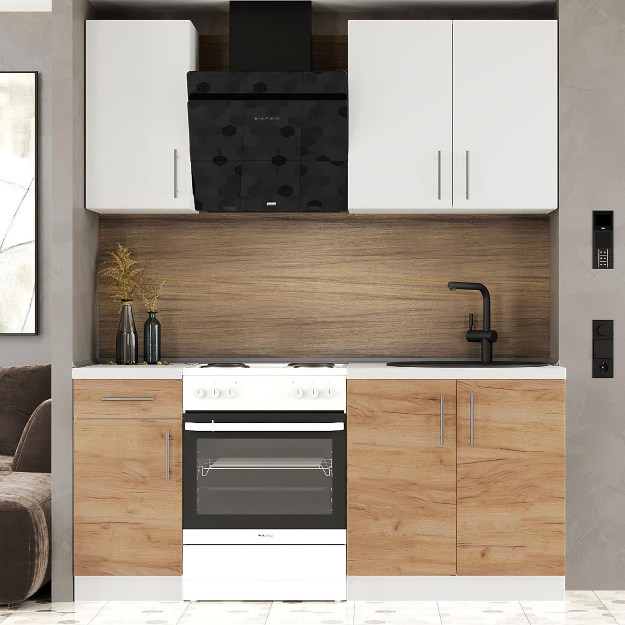 Комплект кухни К-1 Эверест Оптима без столешниц 1,8 м Белый/Крафт золотой (ЕК-26003)