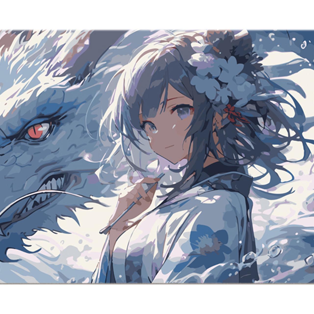 Картина по номерам Strateg Дракон и девочка аниме на цветном фоне 40х50 см (MZ030)