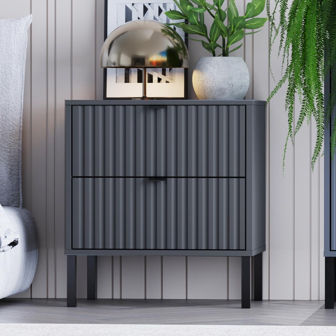 Тумба приліжкова DiPortes Флорида 2я W-18 / П-18 МДФ 54/60/40 см Антрацит/ Асфальт (01600)