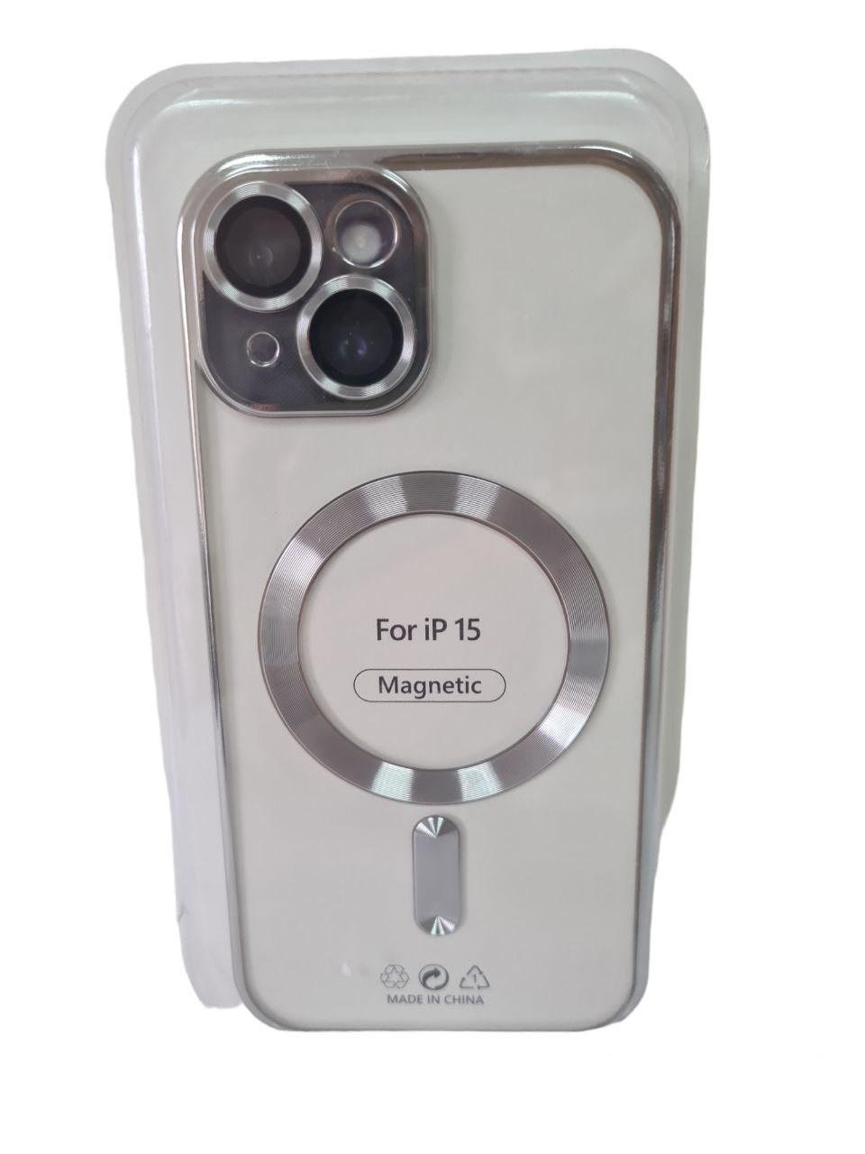 Хромовый чехол TPU Chrome with Magnetic с защитой камеры для Apple iPhone 15 Plus (6.7") с MagSafe Silver - фото 4