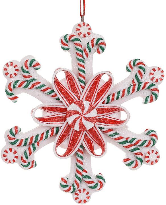 Набор новогодних подвесок снежинка-карамелька с глитером 12 шт. 11х11 см