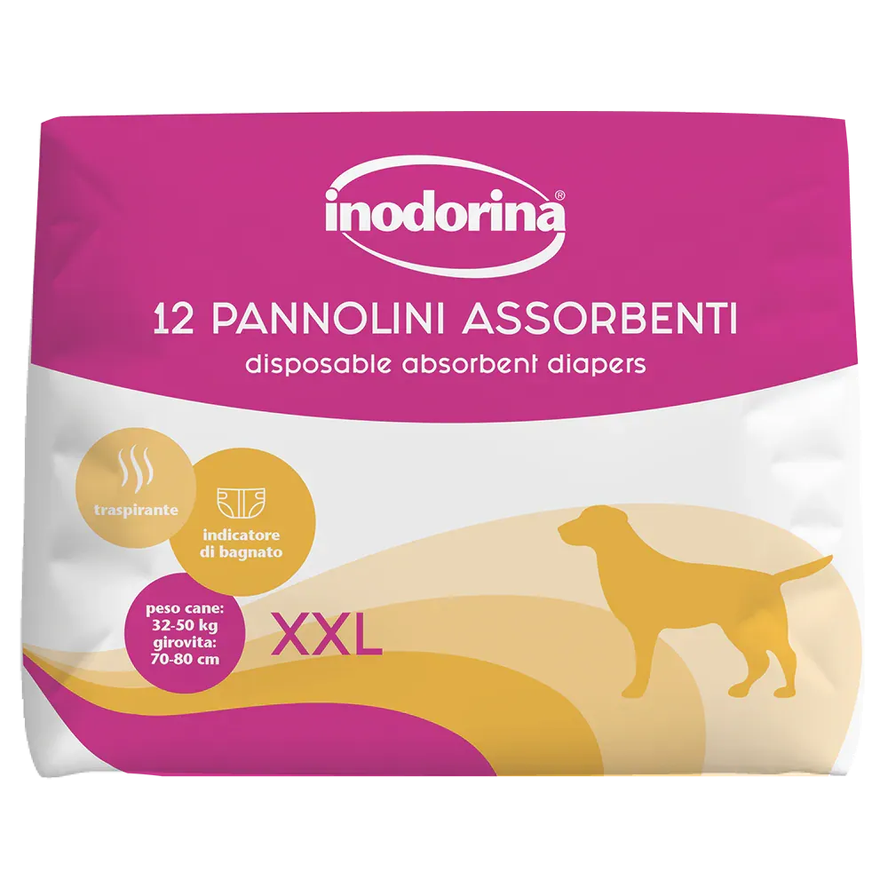 Підгузки для собак Inodorina Pannolini Assorbenti абсорбуючі з індикатором вологості XXL 12 шт. (24935614)