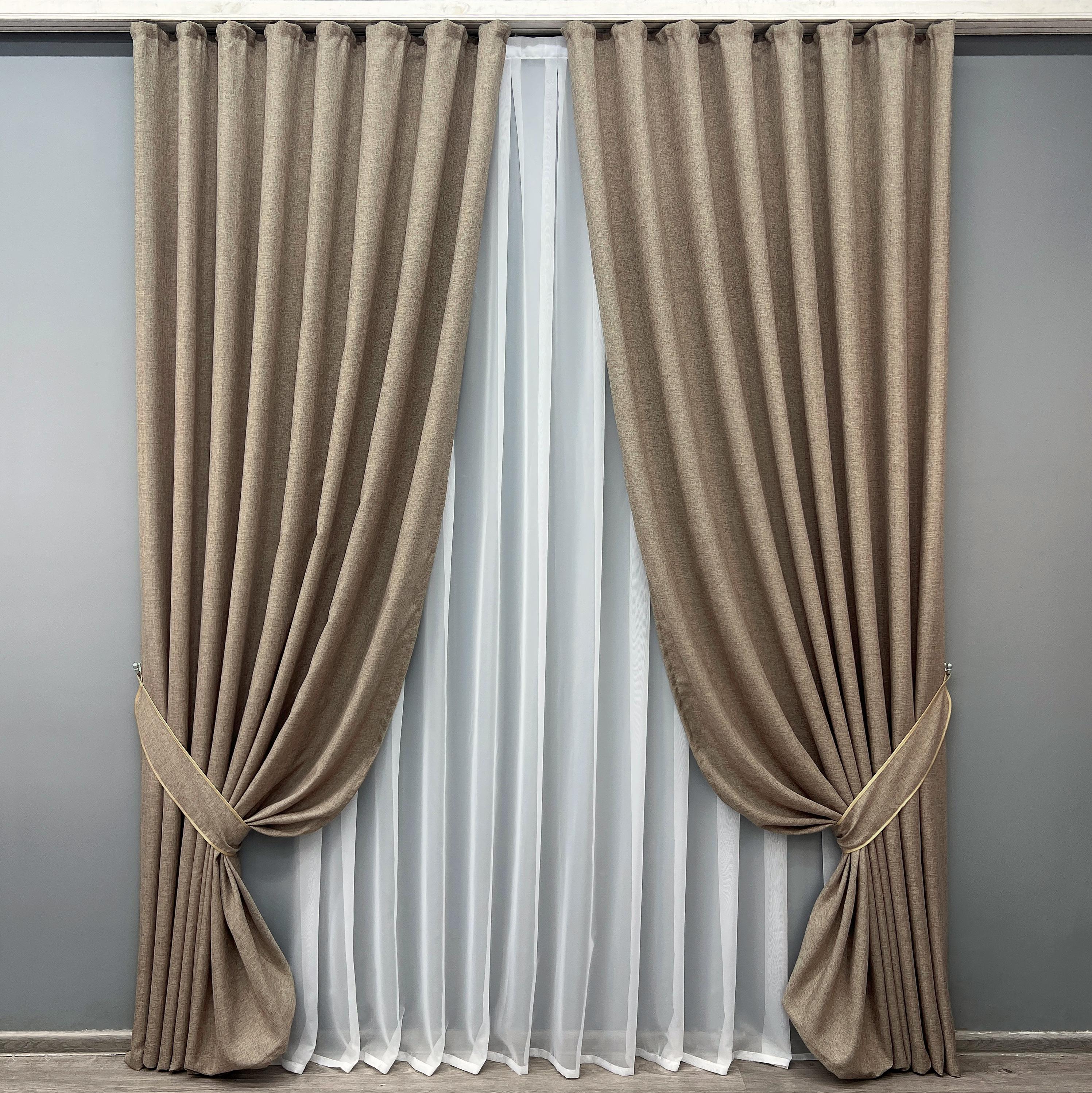 Комплект готових штор VR-Textil Льон Мішковина №1921ш 150х270 см 2 шт. Капучино (33-0996)