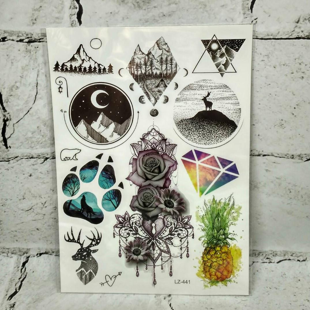 Временные тату Микс лист 21х15 см (LZ-441)