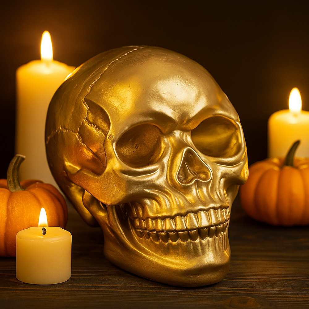 Копилка для денег декоративная гипсовая Череп Хэллоуин 20 см Золотистый (27-HAL-8944) Копилка для денег декоративная гипсовая Череп Хэллоуин 20 см Золотистый (27-HAL-8944)