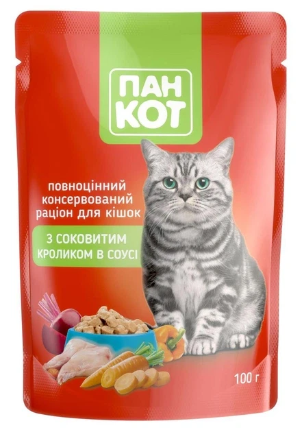Корм для кошек влажный Пан Кіт Кролик в соусе 100 г/24 шт. (ст. АК00011)
