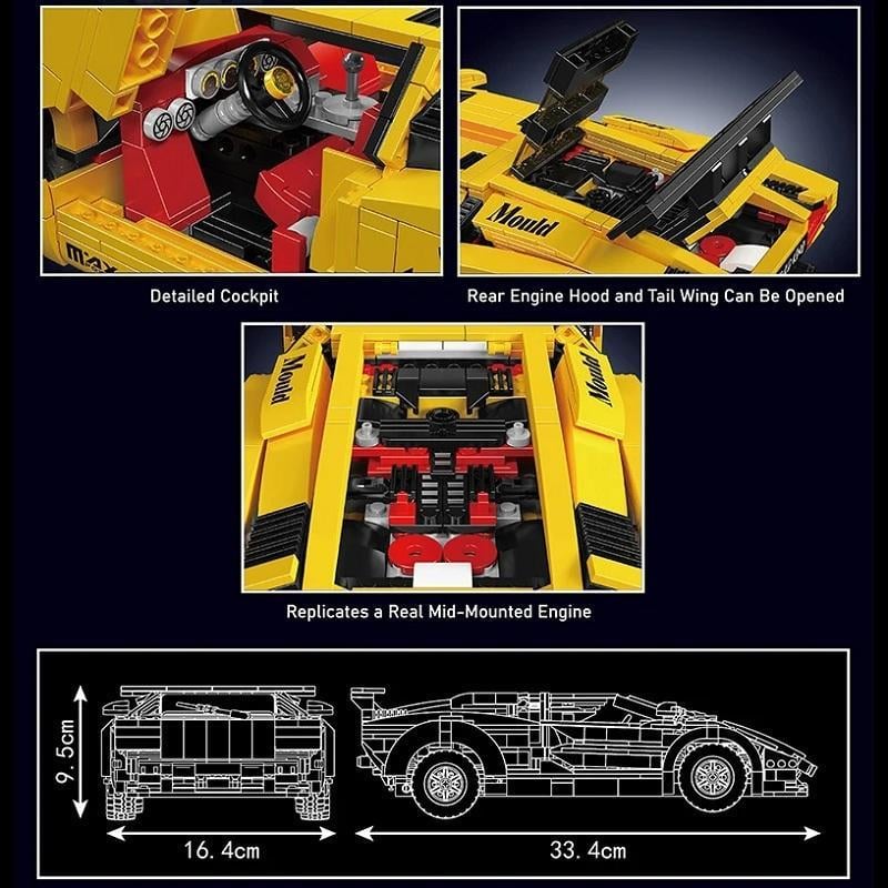 Конструктор детский Mould King TECHNIC Lamborghini Countach Машина на радиоуправлении для мальчика 1384 дет. (22773726) - фото 3 Конструктор детский Mould King TECHNIC Lamborghini Countach Машина на радиоуправлении для мальчика 1384 дет. (22773726) - фото 3