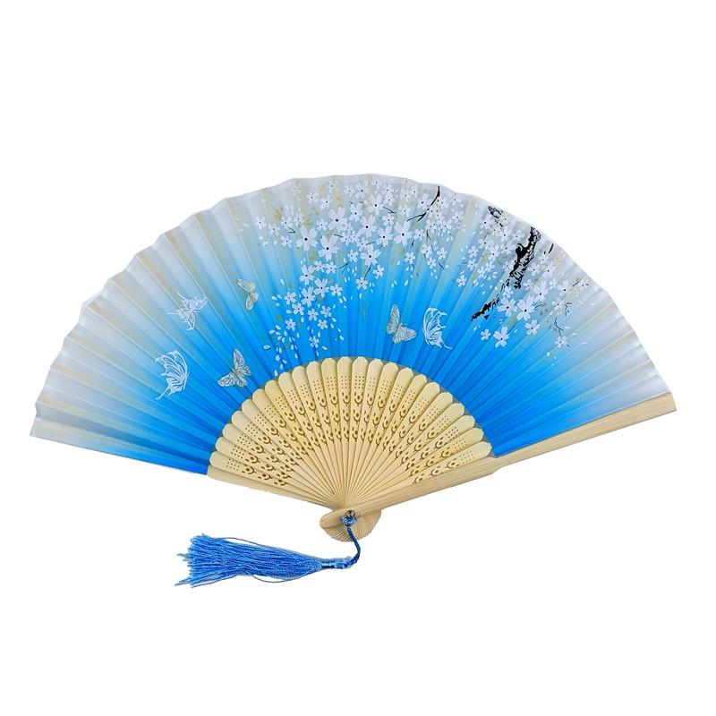 Віяло дерев'яне 21х37 см Блакитний (C4051)