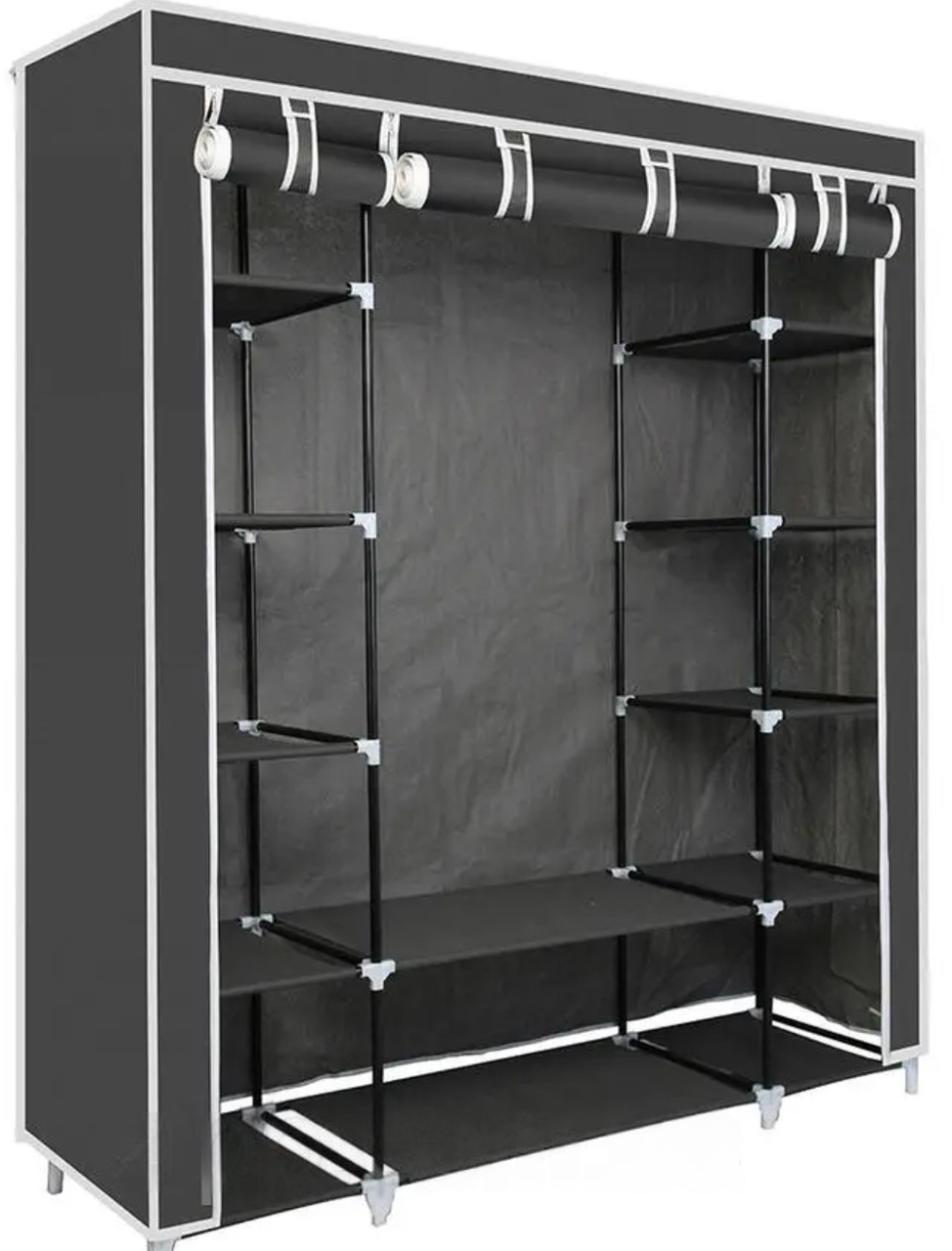 Тканный шкаф-органайзер для одежды каркасный 12 полок 3 секции 175х45х130 см Серый (2472511937)