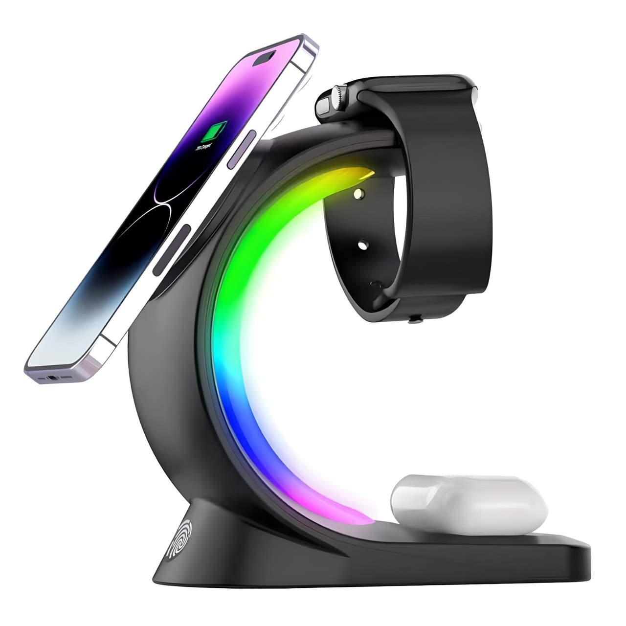 Зарядное устройство для iPhone/наушников AirPods/смарт-часов AppleWatch с RGB ночником Black (2066738493) - фото 3 Зарядное устройство для iPhone/наушников AirPods/смарт-часов AppleWatch с RGB ночником Black (2066738493) - фото 3