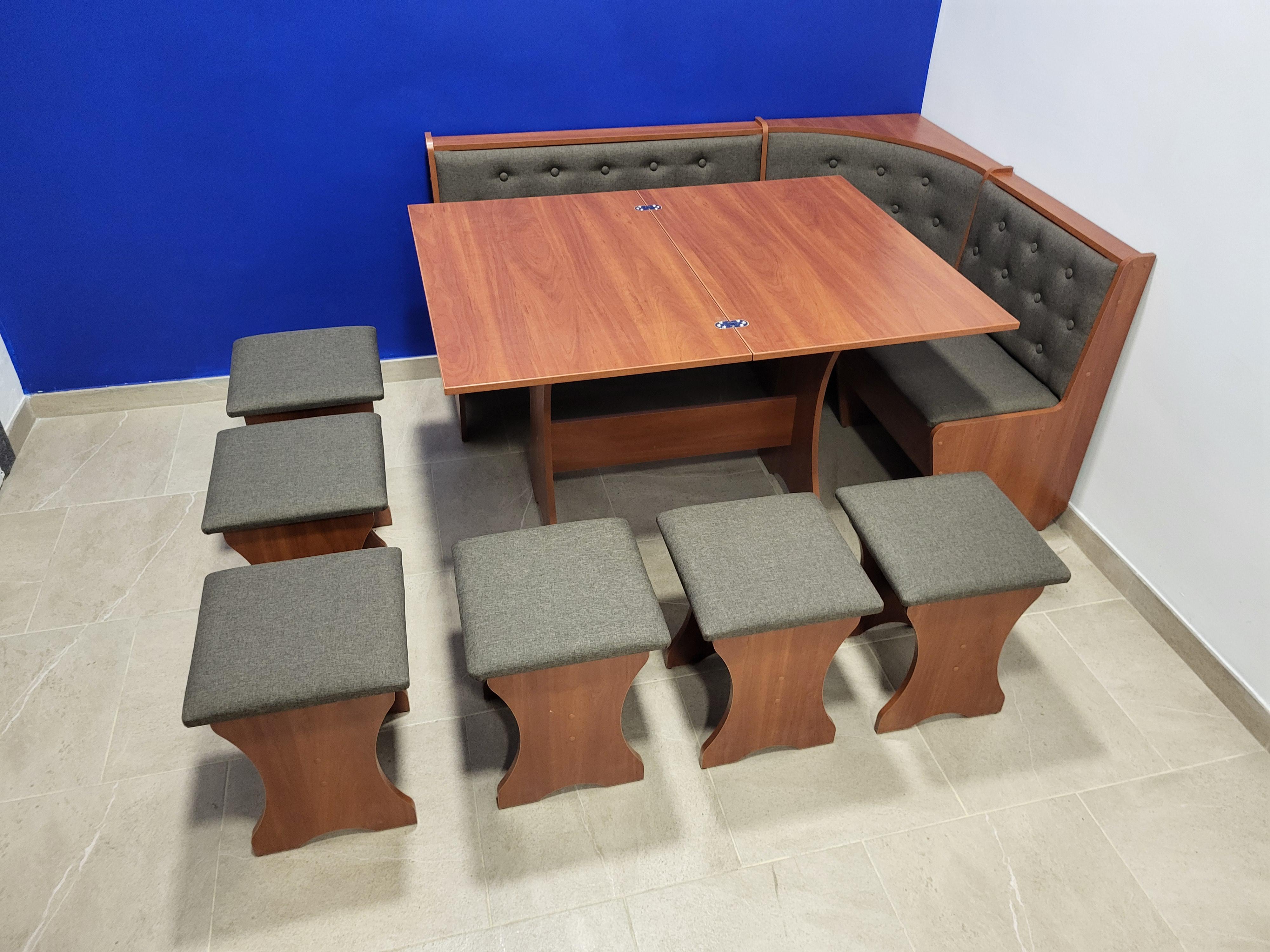 Кухонный уголок Семейный со столом и 6 табуретами 113,5х153,5 см Яблоня/Дорандо (KS6T-Y-D)