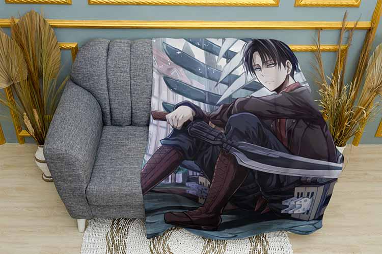 Плед Levi Ackerman with a weapon Attack on Titan плюш двухслойный 150х210 см (113058-3)