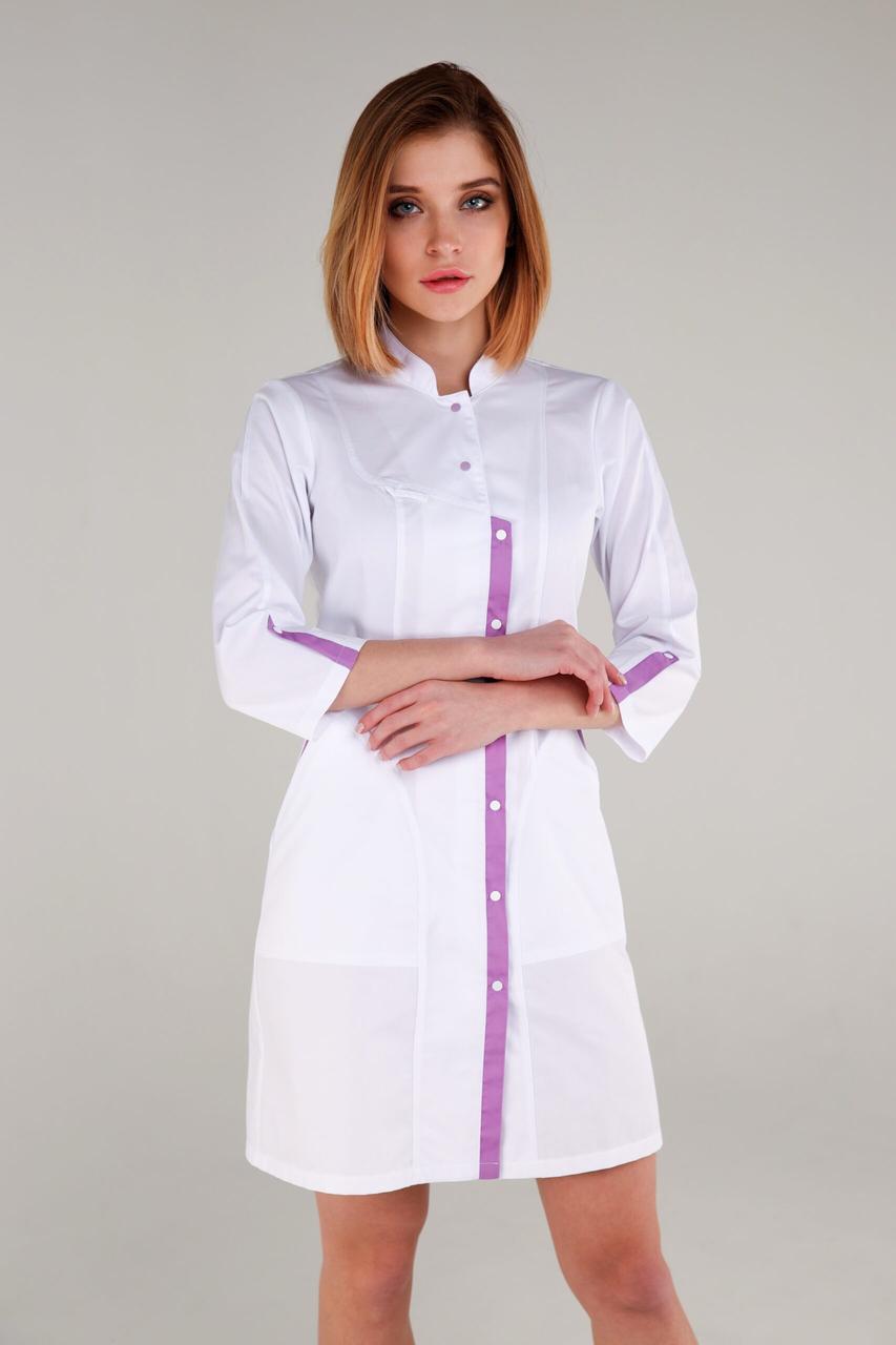 Халат TopLine Вирджиния рукав 3/4 р. 54 Белый/Лавандовый (11934-(54) бел-лав)