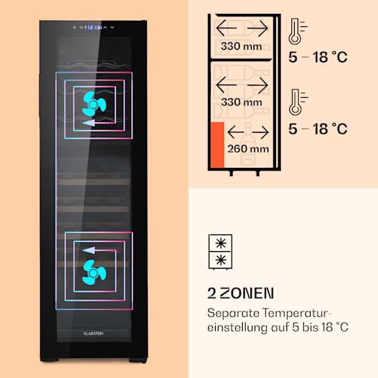 Холодильник для вина Klarstein Bovella 27 Duo под застройку двухзонный стеклянная дверь 74 л 27 бутылок - фото 3