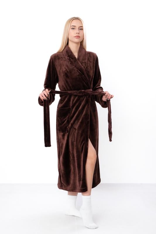 Махровий жіночий халат з кишенями плюс сайз Носи Своє р. 56/58 Темно-коричневий​ (8577-034) - фото 2