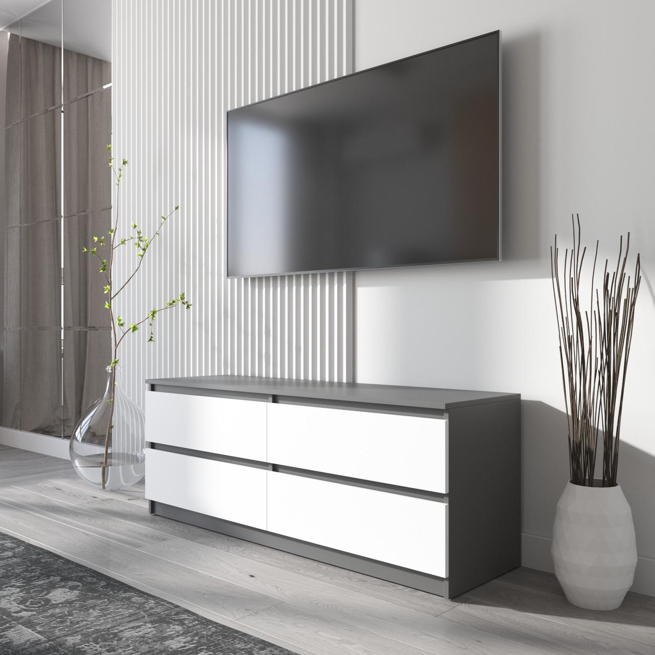 Тумба под телевизор Вайс R-6 1402х400х530 мм Антрацин/Белый фасад (30686553) Тумба под телевизор Вайс R-6 1402х400х530 мм Антрацин/Белый фасад (30686553)