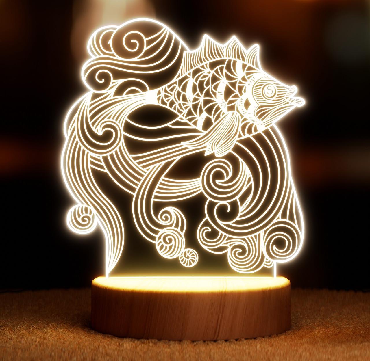 Ночник-светильник Lampic Рыбка USB дерево/акрил 15х23 см Желтый (32377368)